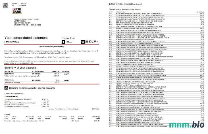 USA Howard wyciąg bankowy szablon Worda i PDF